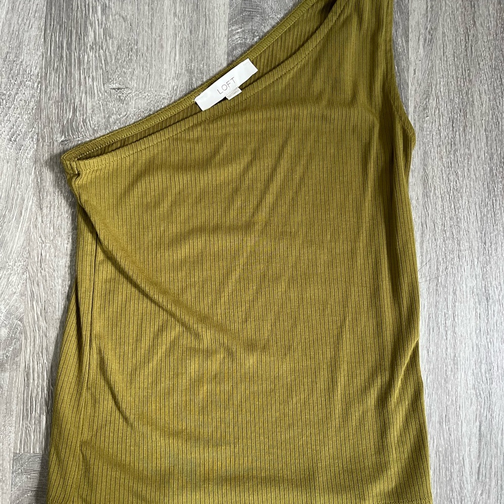 LOFT Ribbed One-Shoulder Tank Top in Olive